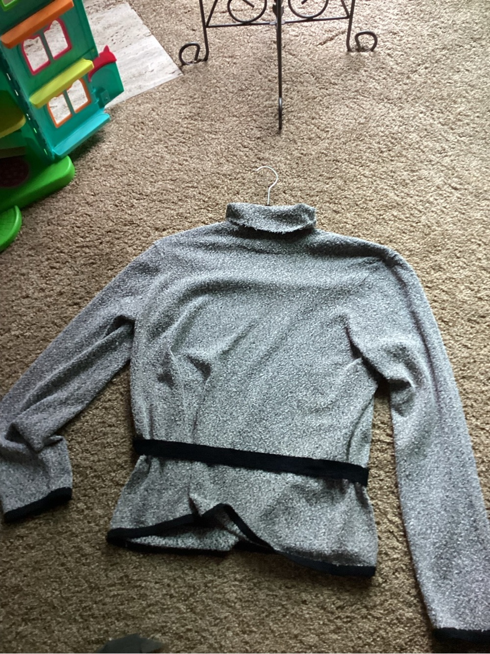 SET Women's Gray Turtleneck Sweater with Black Trim AND SKIRT